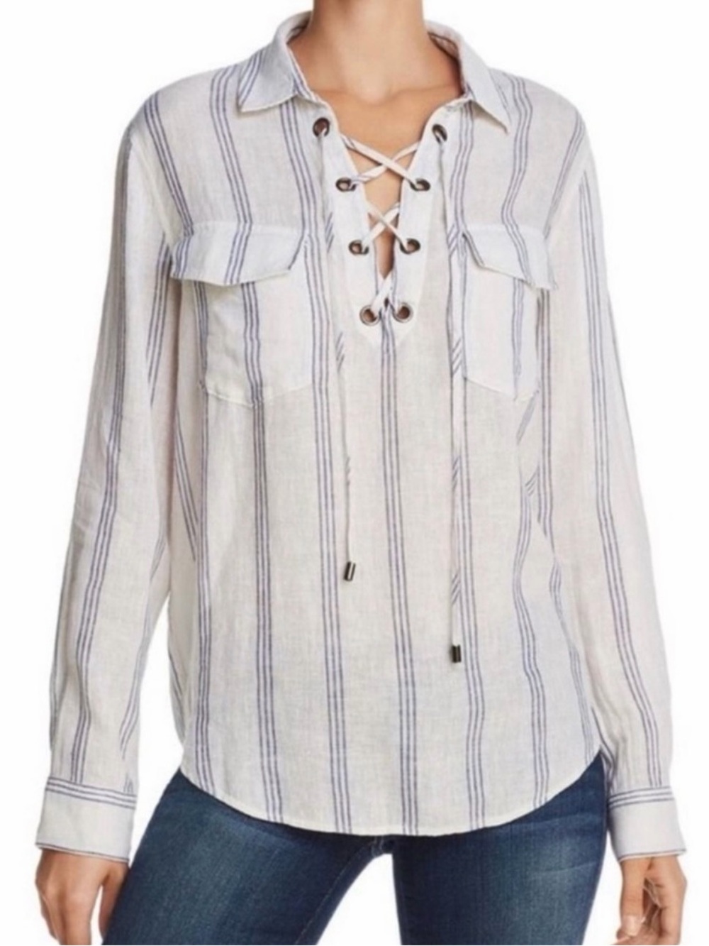 Rails Mateo Flamenco Stripe Lace Up Button Up Shirt Size M